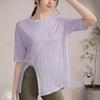 Novo Top Esportivo Tencel Floco de Neve Feminino Solto Slim Manga Curta Camiseta Corrida Fitness Cobertura Sexy Roupa de Yoga Verão