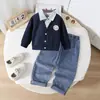Conjunto de Outono Transfronteiriço Europeu e Americano para Meninos, Conjunto de Jaqueta de Manga Longa Falso Duas Peças para Meninos, Jeans Infantis, Roupas Infantis Estilosas para Meninos