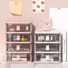Caja de Almacenamiento de Escritorio de Dibujos Animados Transparente Rosa Cajón Pequeño Estilo Plástico Mini Caja de Almacenamiento de Conejo Organizador de Papelería para Escritorio