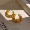 Pendientes de Metal con Cuentas de Frijol Estilo Europeo y Americano Chapados en Oro Real de 18K Pendientes de Aro Estilo Ins Pendientes de Moda para el Trabajo