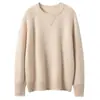 Suéter de punto grueso de color sólido, mezcla de cachemira y lana, cuello redondo vintage, jersey de punto para mujer, camisa base de punto engrosada