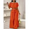 Calça Larga Nova Europeia e Americana para Mulheres 2025 Calça de Trabalho Cintura Alta Cor Sólida Flare Amarração Drapeada Calça Casual Conjunto