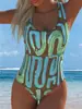 Traje de baño de una pieza estilo europeo y americano 2027 para mujer, de cintura alta, push-up, sexy, adecuado para vacaciones en la playa, conjunto de comercio exterior, traje de baño con cuello halter