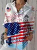 Amazon Aliexpress Y2 Camisa Cardigan de Manga Larga con Estampado de Bandera del Día de la Independencia Europea y Americana de Venta Caliente para Mujer