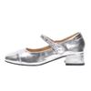Zapatos Mary Jane plateados para mujer, con punta cuadrada y perla, de boca baja, tacón medio grueso, de una sola capa, elegantes para primavera y verano. Nuevos.