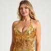 Traje de actuación con lentejuelas europeo y americano, top de tirantes, flecos, top envuelto en el pecho, fiesta, escenario, dorado, sexy, ropa de baile