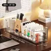 Caixa de armazenamento de mesa multifuncional com divisórias, portátil e retrátil, para organizar material de escritório e sachês de chá, tamanho grande