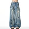 LKTM Hombres# Jeans American Vintage con Salpicaduras de Pintura y Tinta para Hombre y Mujer Rectos Holgados Sueltos Pierna Ancha Pantalones Casuales