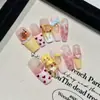 Uñas Postizas Portátiles Pintadas a Mano Estilo Francés Marmota Pura Hechas a Mano Larga Dibujos Animados Dulce Chica Lindos Adhesivos para Uñas Venta al por Mayor