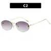 Gafas de Sol Nuevas Ovaladas Sin Montura de Moda Gafas de Sol de Alta Gama para Mujer Anti-UV Gafas de Sol de Moda Europeas y Americanas