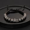 Pulseira de Corda Tecida Ajustável Hip Hop Masculina Coroa de Cobre Retrô Europeia e Americana Contas de Abacaxi de Aço Titânio Galvanizado a Vácuo