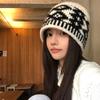Gorro de Punto Retro con Estampado de Diamantes para Mujer, Gorro de Lana, Diseño Nicho de Otoño e Invierno, Gorro Cálido y a Prueba de Frío, Protección para los Oídos