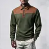 Moletom Color Block Masculino Amazon Novo Casual Gola Polo Meio Zíper Top Jacquard Pulôver Moletom Masculino