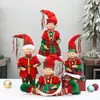 Decorações de Natal Boneco Elfo de Pernas Longas Tecido Vermelho e Verde Boneco Elfo Palhaço Masculino e Feminino Estátua Enfeites