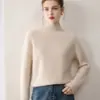 Suéter 100% Cachemira Pura para Mujer Invierno Nuevo Cuello Alto Suéter Básico Estilo Suave Holgado Aspecto Adelgazante Suéter Cálido Rayado