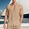 Amazon Tume Camisa Casual de Lino para Hombre de Estilo Delgado, sin Mangas y con Solapa, Transfronteriza Europea y Americana