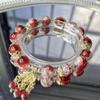 Set Popular de Cuatro Piezas de Cuentas Rombas Color Carmesí Pulsera Qin Che Estilo Girly de Lujo Ligero Pulsera para Mejor Amiga Regalo