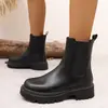 Botas Femininas de Comércio Exterior Plus Size Versátil Moda Salto Bloco Baixo Solado Grosso Novas Femininas Outono Inverno 2025 Cor Sólida