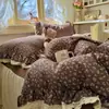 Conjunto de Renda de Algodão Estilo Ins Quatro Peças, Saia de Cama Estilo Coreano Classe A, Capa de Edredom de Algodão Puro, Conjunto de Três Peças Renda Vintage Estilo Princesa para Dormitório
