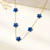Collar de Acero Inoxidable Trébol de Cinco Hojas Degradado, Cadena Versátil de Suéter de Lujo Ligero, Cadena para Clavícula, Joyería Transfronteriza de Acero de Titanio