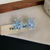 Pintura al Óleo Azul Neblina Flor Francesa Goteo de Aceite Pendientes de Perla Lujo Accesible Gama Alta Nicho Pendientes de Hada Elegantes Pendientes de Botón