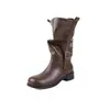 Botines cortos de piel de vaca súper suaves con punta redonda para mujer, nuevo modelo 2026, botas de montar de tacón grueso que aumentan la altura, botas western versátiles, botas de tacón apilado fruncidas