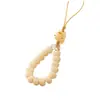 Cadena Colgante para Teléfono Móvil de Jade Blanco Bodhi con Cuentas, Cubierta de Memoria USB con Anillo de Cuentas, Hebilla Anti-pérdida, Código de Quema de Carbón, Garra de Gato para Jugar