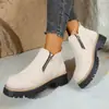 Botas Martin de bico redondo transfronteiriças 2026, botins com saltos grossos, nova coleção outono/inverno, tamanhos grandes, qualidade de exportação, design com zíper lateral, botins femininos