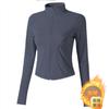 Chaqueta deportiva de nailon polar de manga larga con cuello vertical y forro polar para mujer, cálida, con cadena completa, para yoga, otoño e invierno.