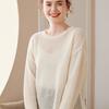 Outono e Inverno novo suéter de caxemira manga comprida renda francesa pescoço redondo cor sólida oco blusa feminina commuter elegante