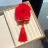 Acessórios de Cabelo Estilo Ano Novo 2026 Estilo Chinês Laço Fofo Fita Franja Elástico de Cabelo Vermelho Brilhante Festivo Adorno de Cabeça Hanfu