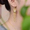 Pendientes Kabasi "Loto de la Buena Suerte" de Plata S925 Incrustados con Jade Natural Hetian, Pendientes de Estilo Chino Tradicional, Suministro para Transmisiones en Vivo