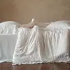 Conjunto de quatro peças em renda de cor sólida estilo princesa, Lyocell Tencel com aspecto lavado à areia, toque sedoso e fresco para dormir sem roupa, têxtil de cama para casa