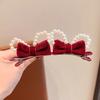 Pinza para el pelo para niña, lazo rojo tridimensional, pinza para el pelo, tocado, pinza de perla para niña pequeña, lindos accesorios para el pelo de bebé para Año Nuevo