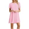 Roupas Femininas Transfronteiriças Europeias e Americanas Amazon Manga Curta Tamanho Grande Cor Sólida Gola Redonda Vestido Longo Camiseta para Mulheres com Design de Cor Contrastante para o Trabalho