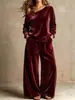 Sitio independiente transfronterizo europeo y americano Amazon 2026 nuevo otoño e invierno moda femenina terciopelo un solo hombro casual conjunto de dos piezas