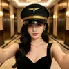 Chapéu Azul Marinho Bordado Europeu e Americano Cosplay Uniforme de Polícia Feminino Chapéu de Performance Outono e Inverno Circunferência da Cabeça Grande Chapéu de Marinheiro Japonês Feminino