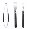Set de Acero Inoxidable para Barbacoa de Tres Piezas Mango de Madera Herramienta para Hornear Tenedor Pala Pinza Set de 3 Piezas Combinación de Herramientas para Barbacoa Herramienta para Barbacoa al Aire Libre