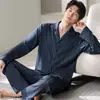 Pijama para Hombre, Algodón Puro, Nuevo Estilo Otoño e Invierno, Manga Larga, Pantalón Largo, Cárdigan con Solapa, Sencillo y Casual, Se Puede Usar Afuera como Ropa de Casa