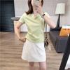 ¡Camiseta Tesoro! Camiseta de Seda Acetato con Cuello Apilado, Delgada y Rígida, Cintura Pequeña con Pliegues en el Hombro Derecho, Aspecto Adelgazante, Manga Corta, Top Transpirable