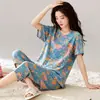 Pijama para mujer Tallas M-5XL, de manga corta, pantalón corto, verano, corte holgado, talla grande, conjunto casual para estar en casa, para mujeres de mediana edad y mayores, adecuado para usar tanto en interiores como en exteriores
