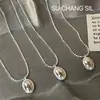 Collar con colgante ovalado de plata de ley S925 para mujer, estilo ins coreano, nicho de lujo ligero, cadena de clavícula en capas de alta gama