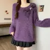 Atmósfera Navideña Lazo Tridimensional Suéter Gigante para Mujer Invierno Nuevo Gordo Retro Reductor de Edad Top Adelgazante