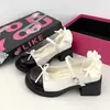 Zapatos Pequeños de Cuero con Tacón Grueso y Lazo Francés para Mujer 2026 Nuevos Versátiles con Faldas Tacón Medio Correa Única Mary Jane Planos