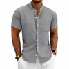 Venta al por mayor transfronteriza estilo americano de verano lino casual para hombre hawaiana simple retro cuello mao manga corta camisa cárdigan para hombre