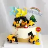 Decoração de Bolo de Aniversário Infantil Conjunto de 6 Peças Cena de Veículos de Engenharia Escavadeira Trator Escavadeira Empilhadeira Garfo de Estrada