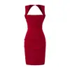 Vestido Sexy de Triángulo con Espalda Descubierta Estilo Francés, Nuevo Modelo de Verano, Ceñido a la Cintura, Corte Ajustado, Fruncido, Vestido Bodycon, Vestido Midi de Color Sólido para Mujer