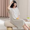Verano Nuevo Camisón de Algodón Waffle para Mujer de Largo Medio Verano Cómodo Pijama Rayado Casual Ropa para el Hogar