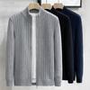 Primavera, Outono e Inverno 2024 Novo Cardigan Masculino de Malha de Luxo Acessível com Zíper Solto e Lapela Jaqueta de Malha para Homens