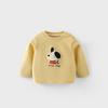Camiseta Base Infantil Cartoon com Pequenos Patches Esquerdo e Direito, Camiseta de Outono para Meninas com Patch de Urso, Blusa de Outono Estilo Coreano para Meninos, Tendência